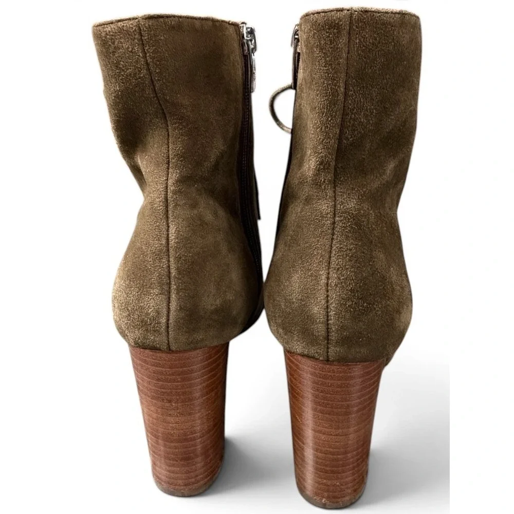 Marc Fisher‎ Ankle Boots Womens 10 Olive Green Suede Lace Up Side Zip Block Heel